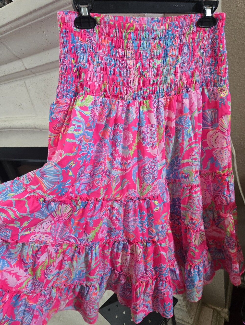 Lilly Pulitzer Hot Pink Multi-Color Floral Tiered Smocked Skirt - Picture 7 of 10